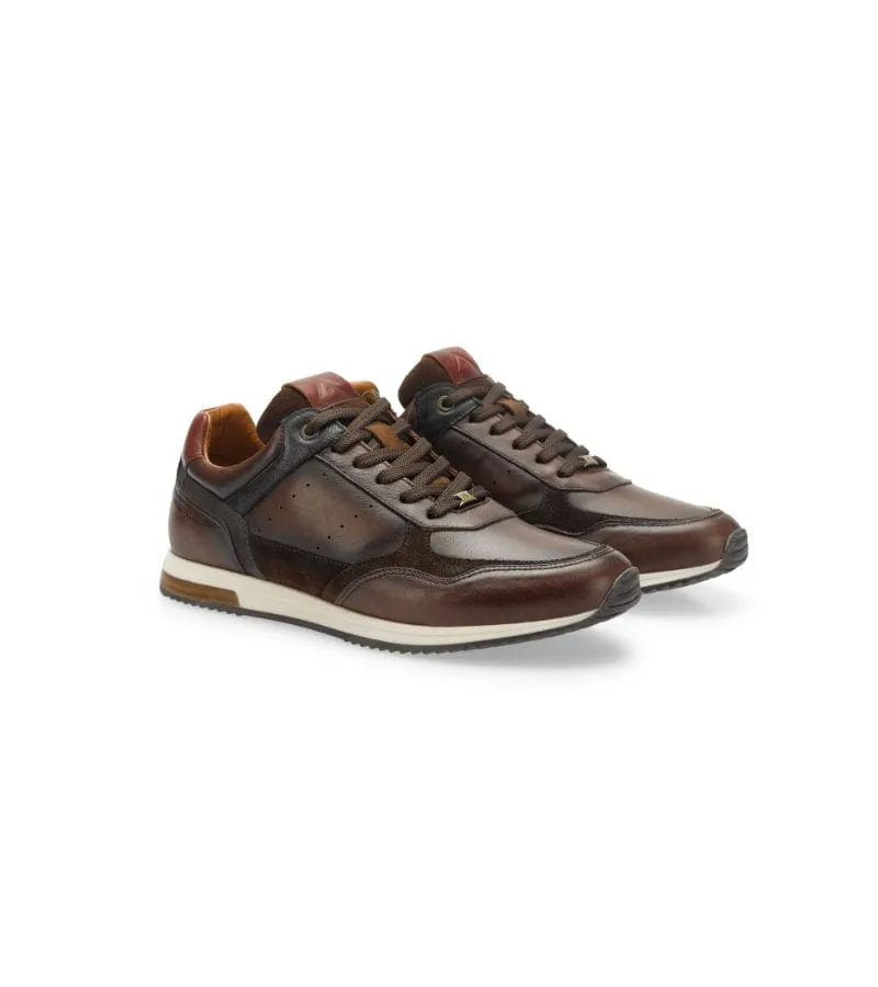 Ambitious Mens Premium Brown Combi Leather Fashion Trainer 13052-11173AM