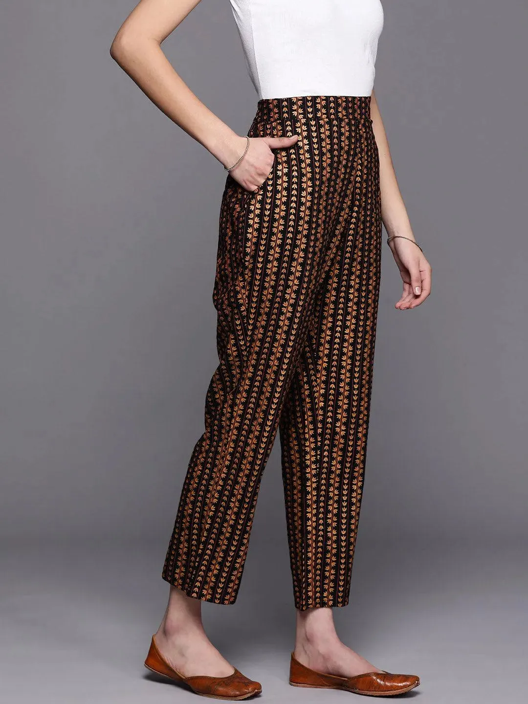 Black Printed Rayon Trousers