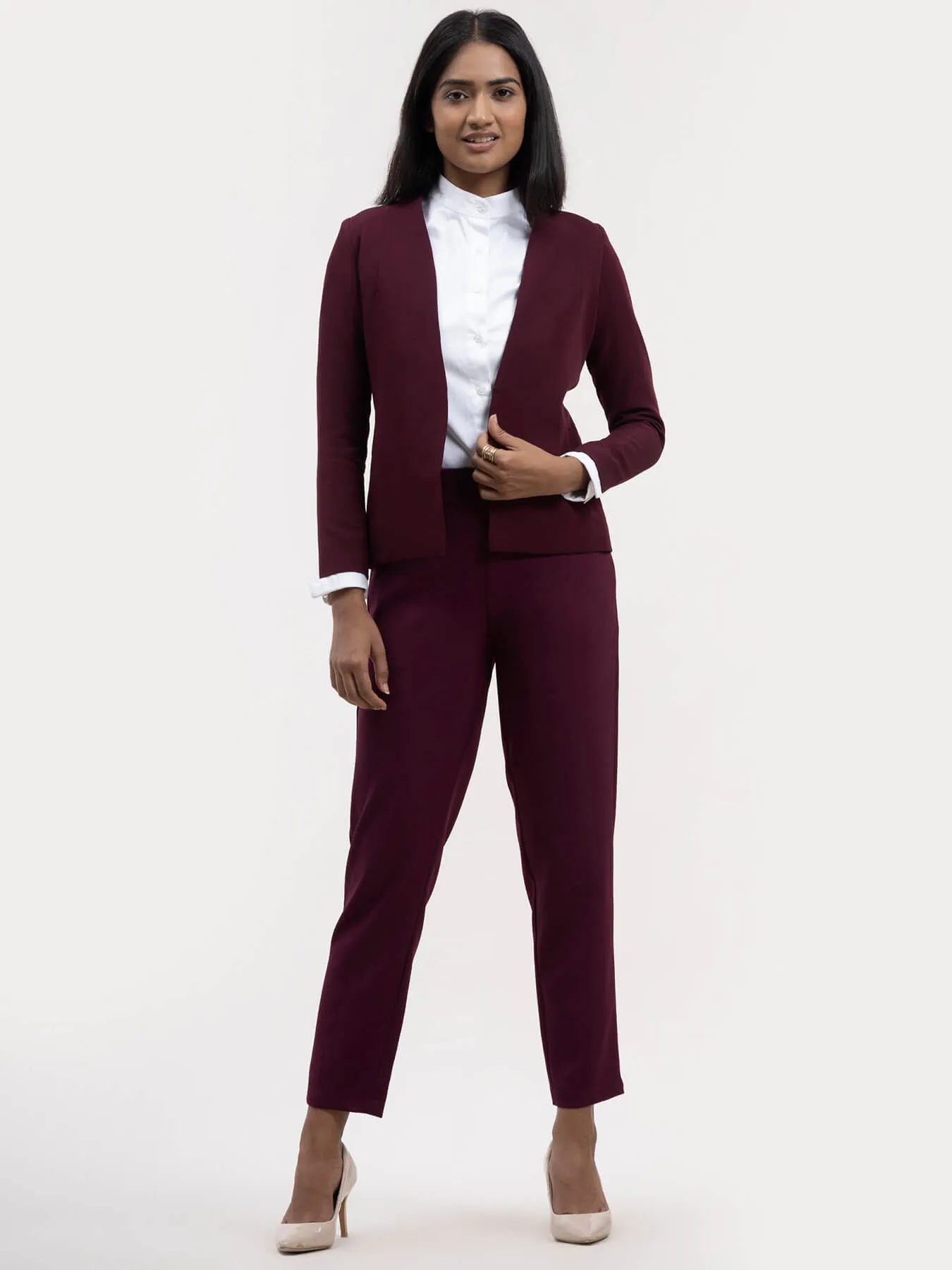 Blazer And Straight Fit Trousers Co-ord - Maroon