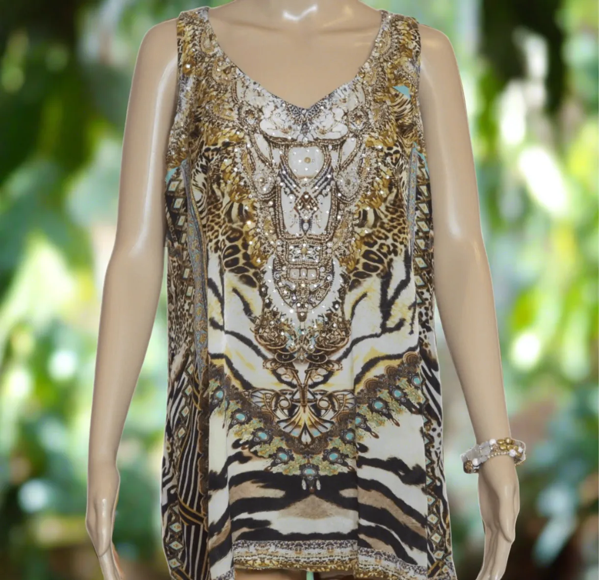 Cheetah silk Embellished Tank Top by Fashion spectrum