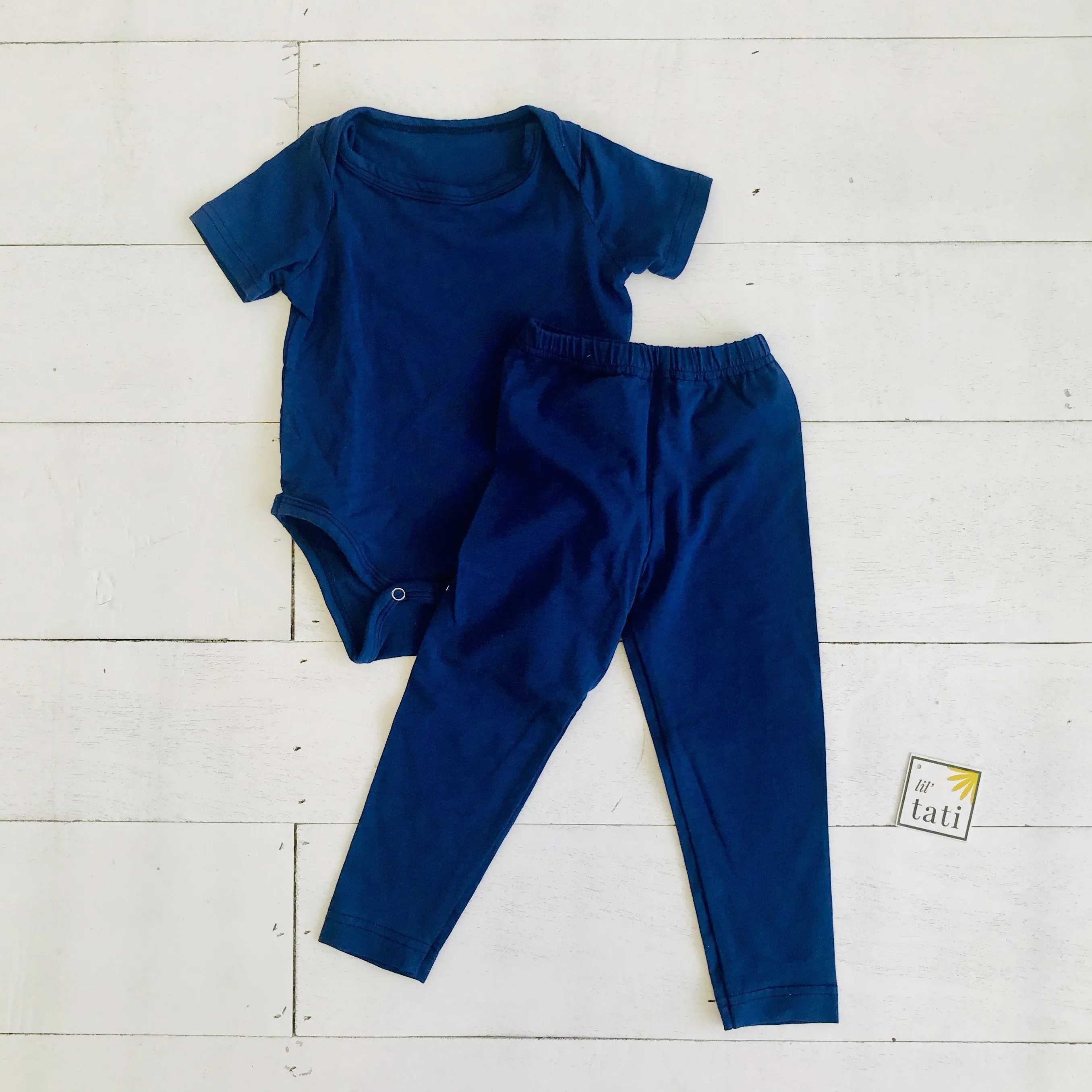 Cotton Stretch Onesie & Leggings Set - Navy