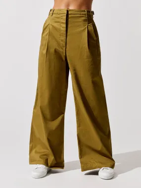 Cotton Twill Wide Leg Pants - Olive