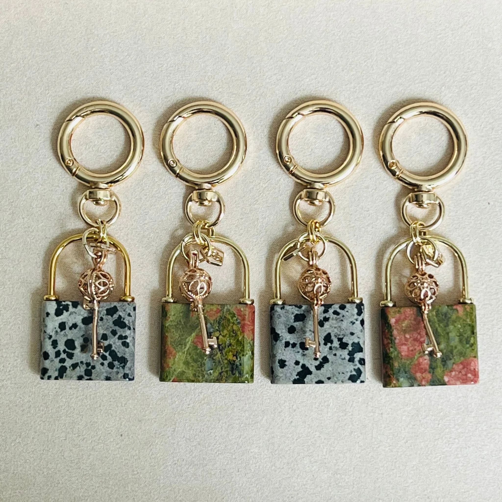 Dalmatian Jasper Lock & Key Bag Charm/Key Ring