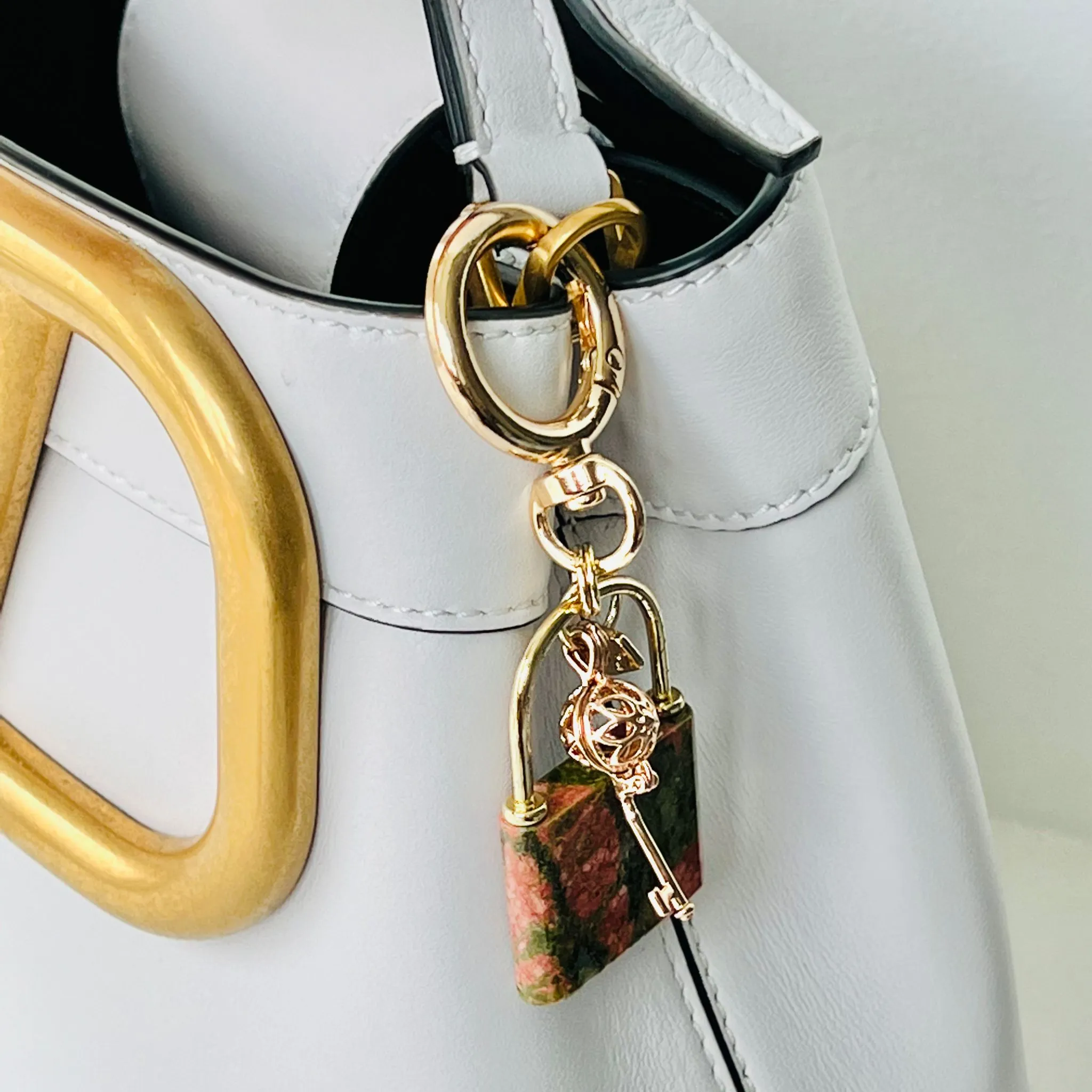 Dalmatian Jasper Lock & Key Bag Charm/Key Ring