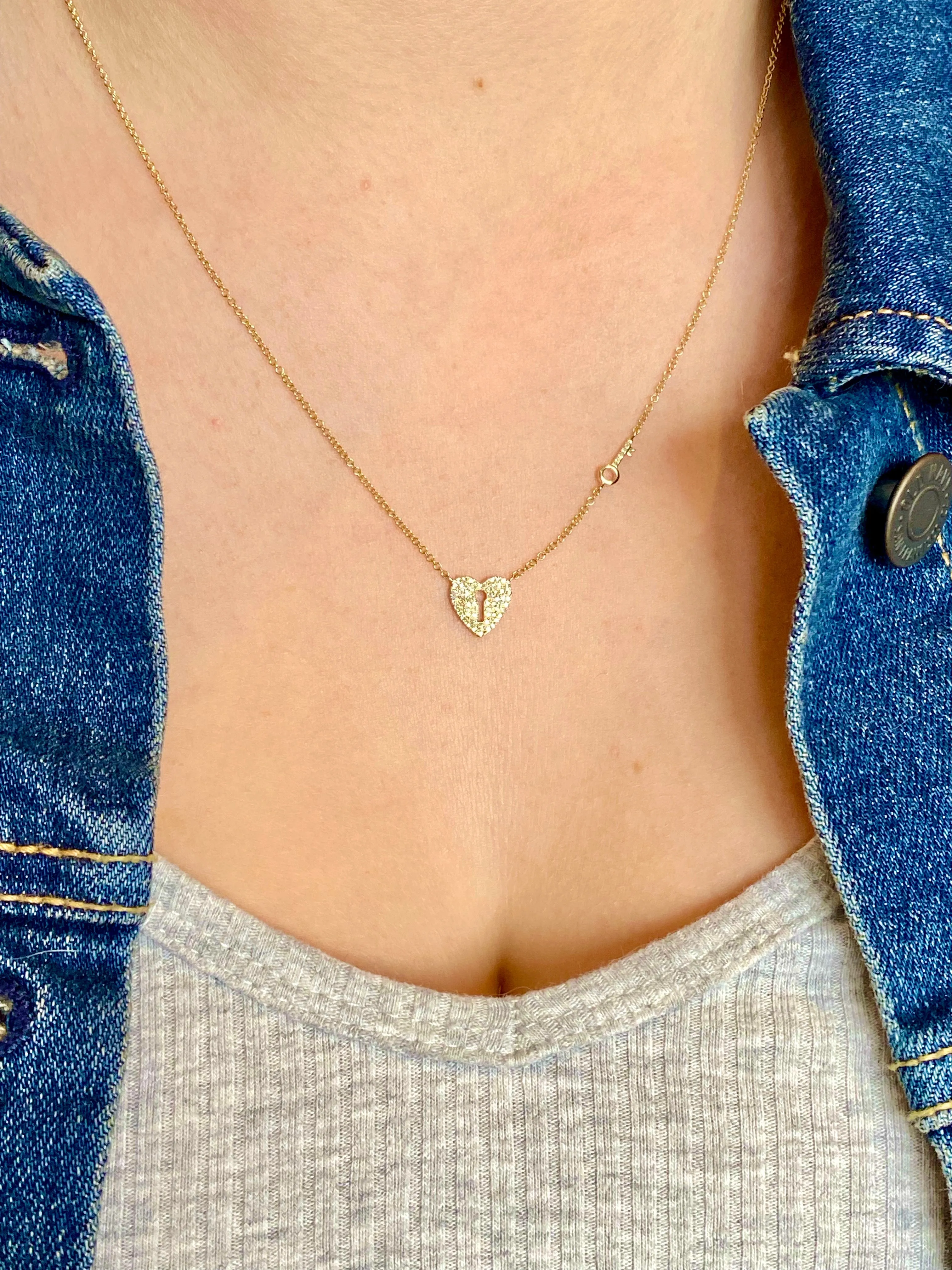 DIAMOND HEART AND KEY NECKLACE