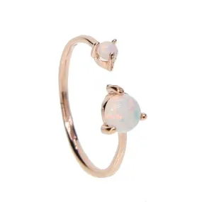 Double Opal Stone Fashion Ring - 100% 925 Sterling Silver