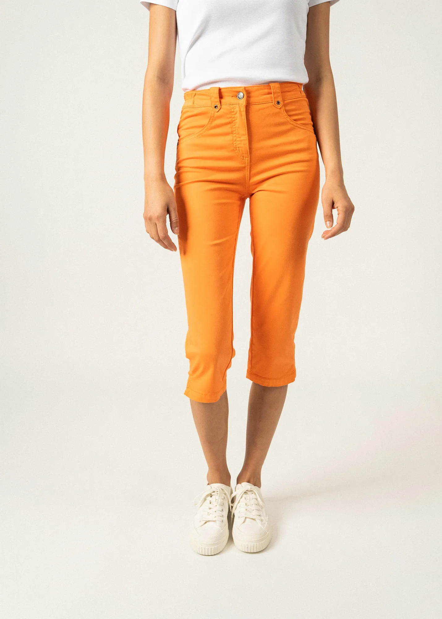 Elodie three quarters pants - in cotton, comfort fit (TANGERINE)