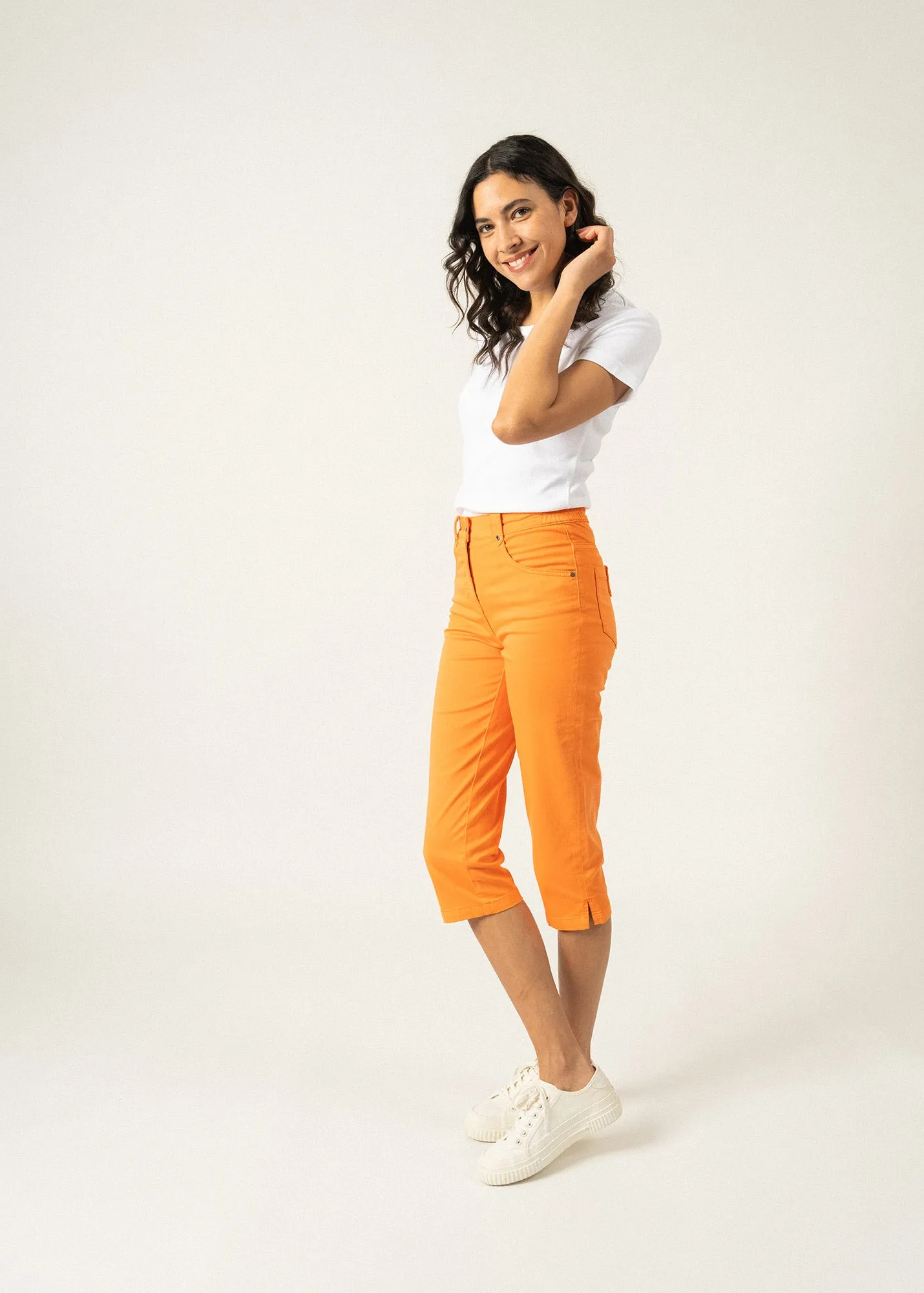 Elodie three quarters pants - in cotton, comfort fit (TANGERINE)