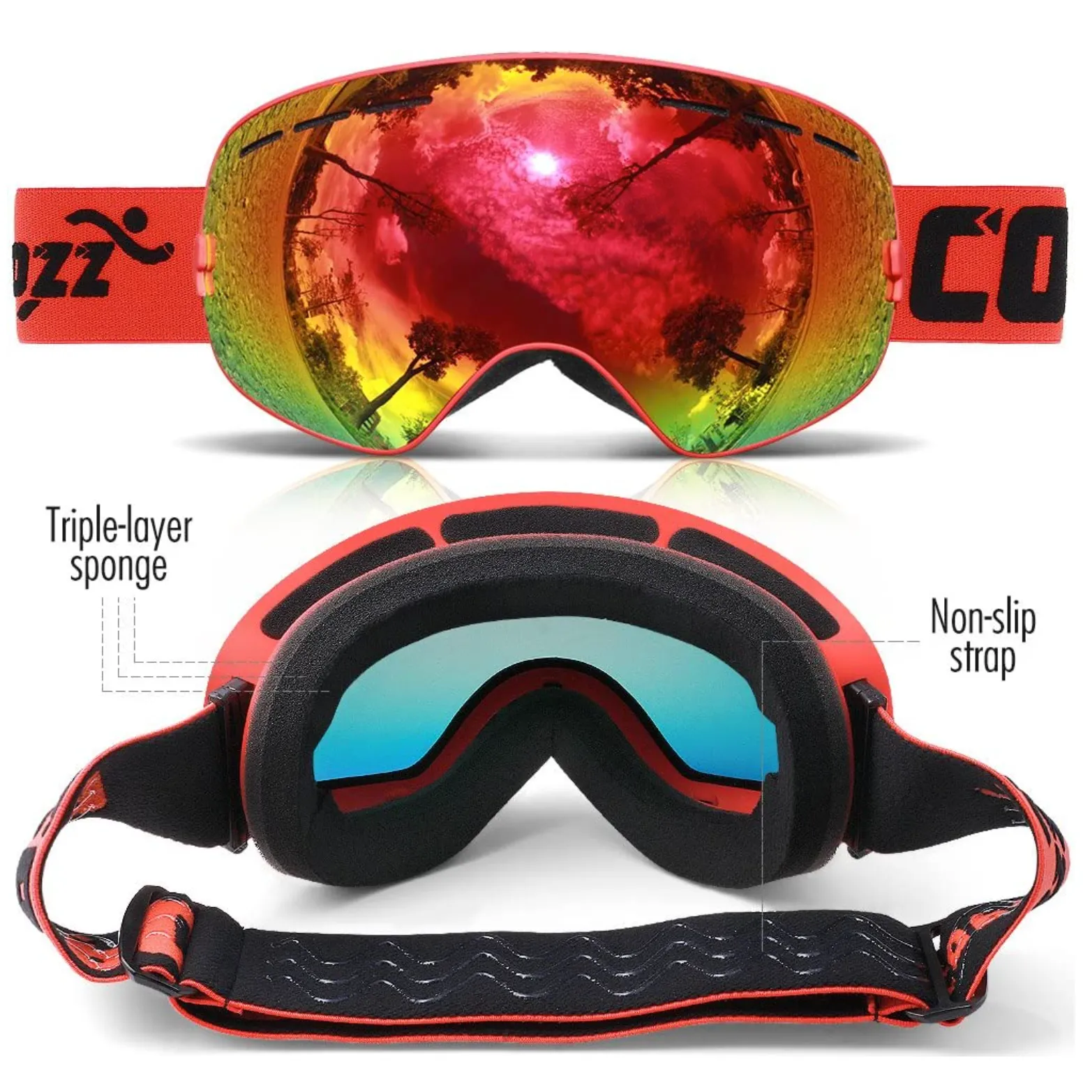 Full Screen Ski Goggles Red