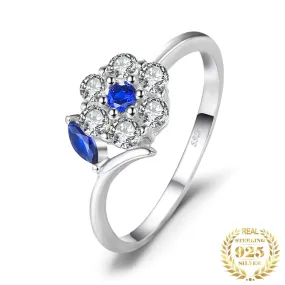 Girl Fashion Flower Created Sapphire Ring - 925 Sterling Silver