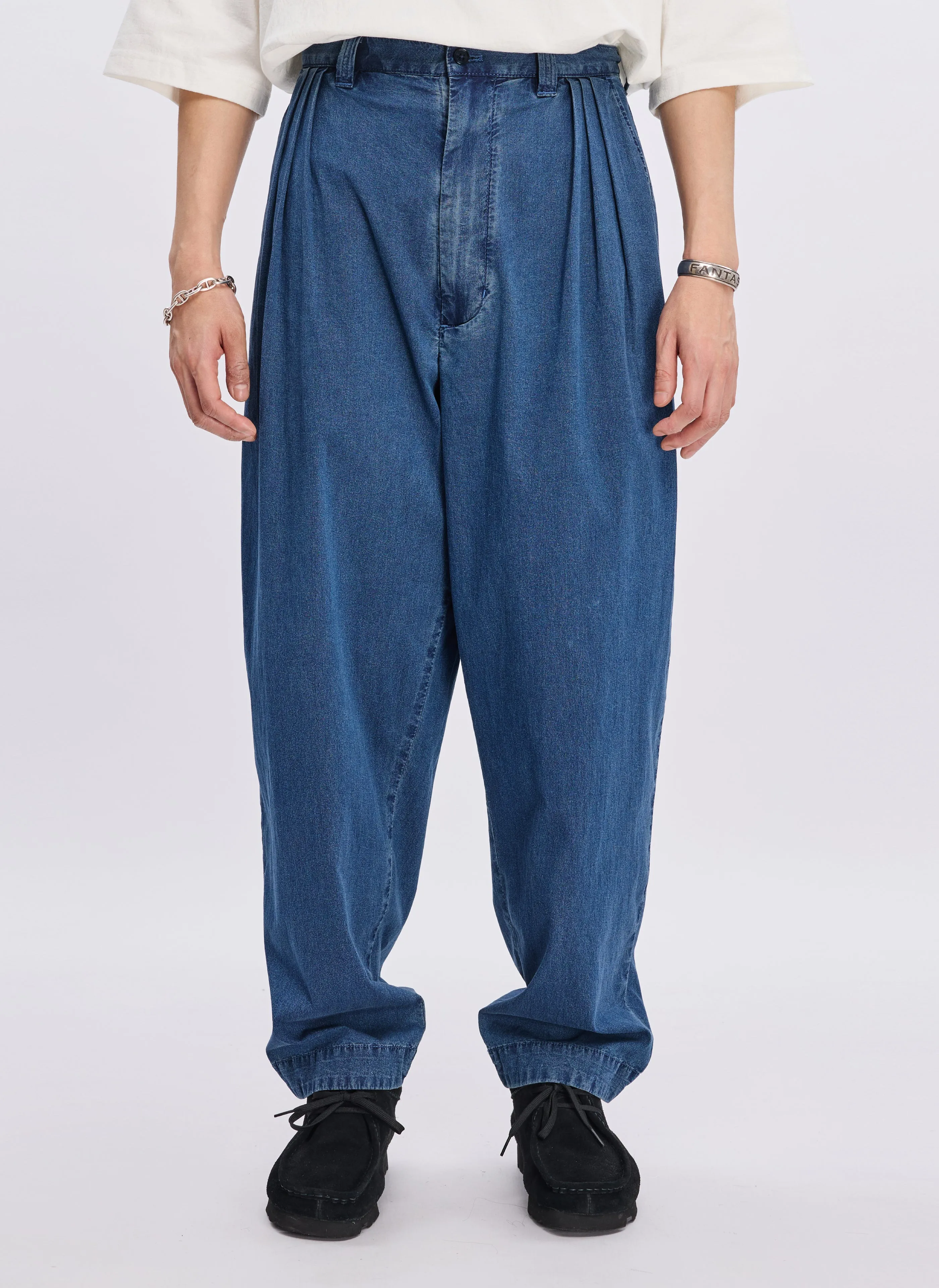 Indigo Dye Cotton Nylon Enzyme Bleach Washed Pants