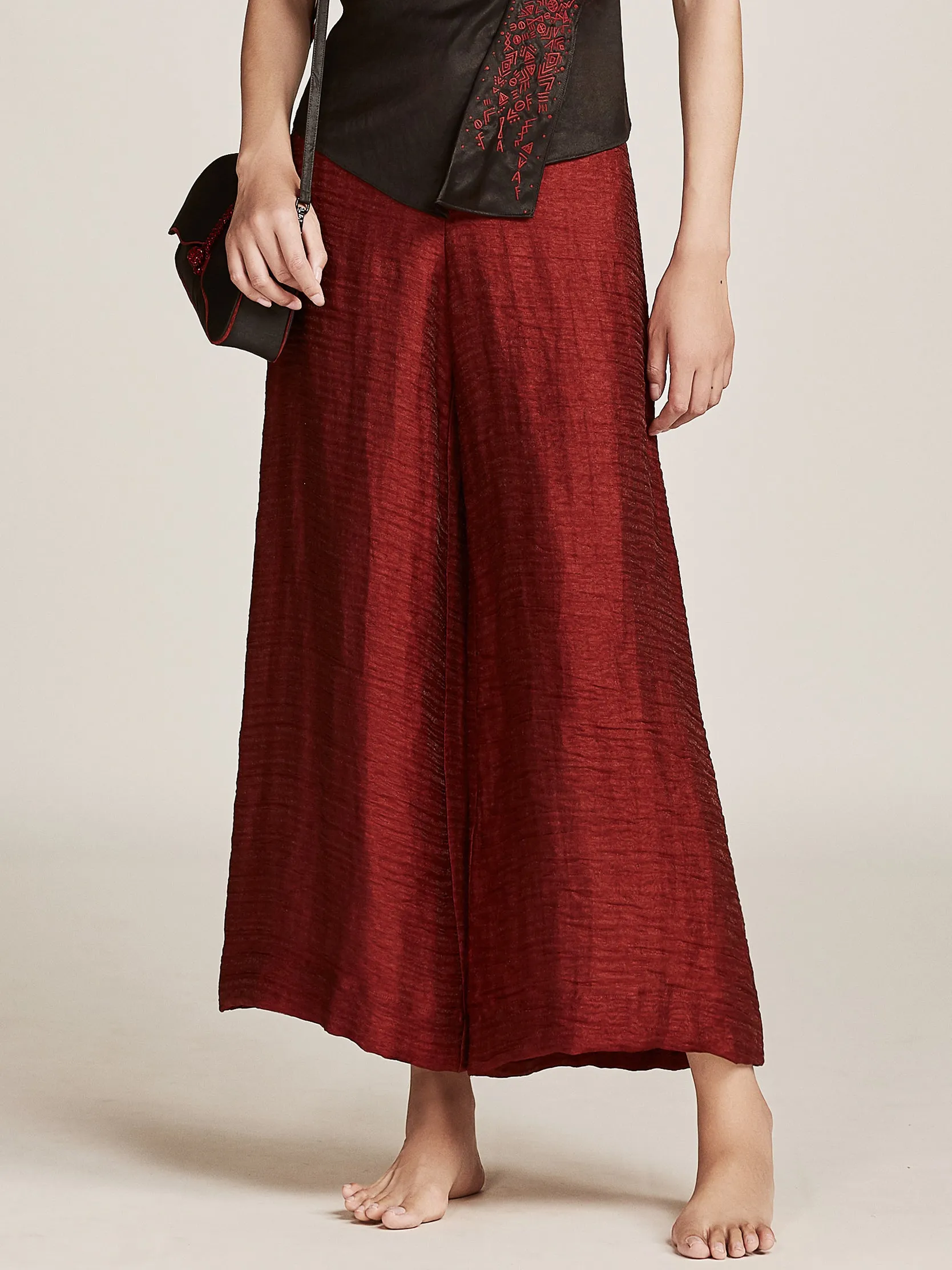 Linen-Silk Wide-Leg Trousers