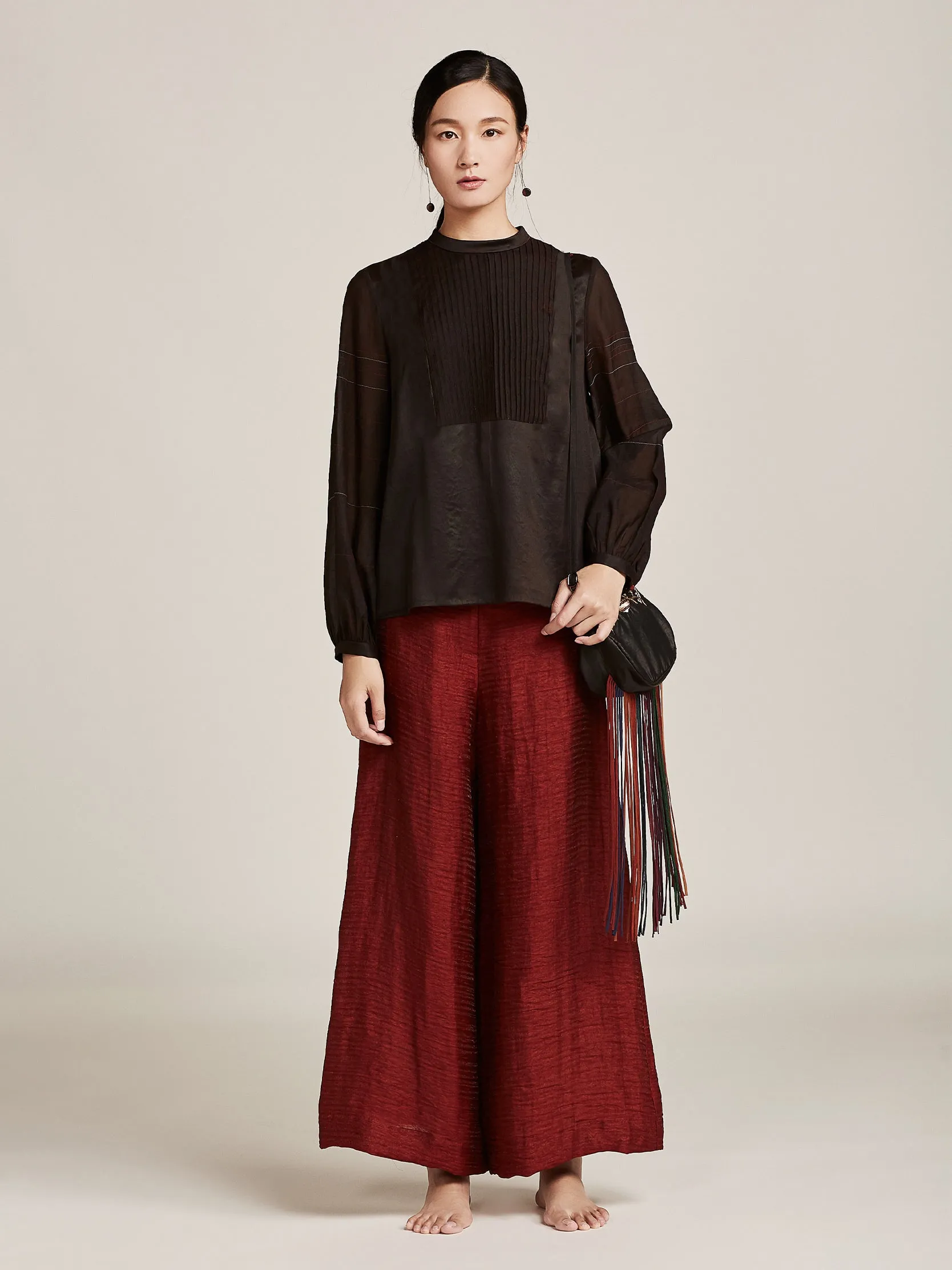 Linen-Silk Wide-Leg Trousers