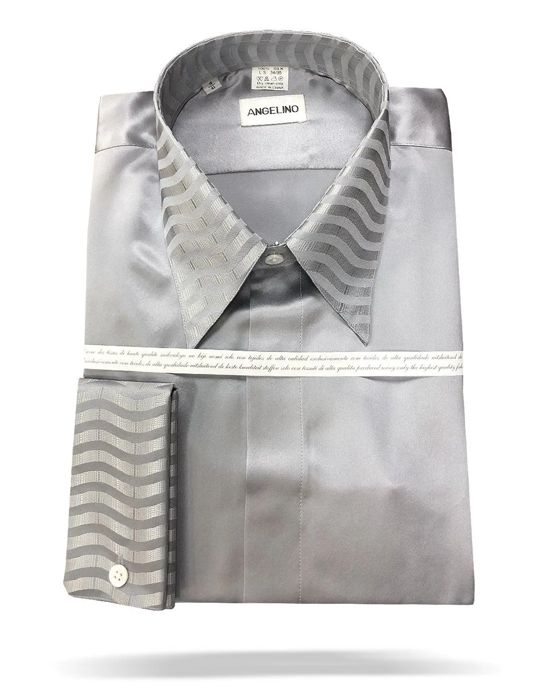 Men's Fashion Silk Shirt with Matching Tie - 150F Silver