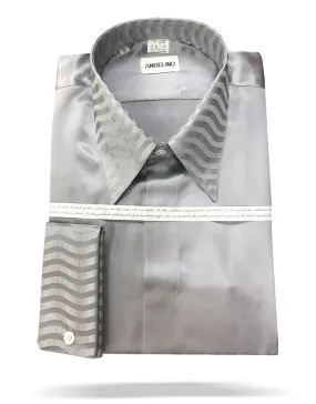 Men's Fashion Silk Shirt with Matching Tie - 150F Silver