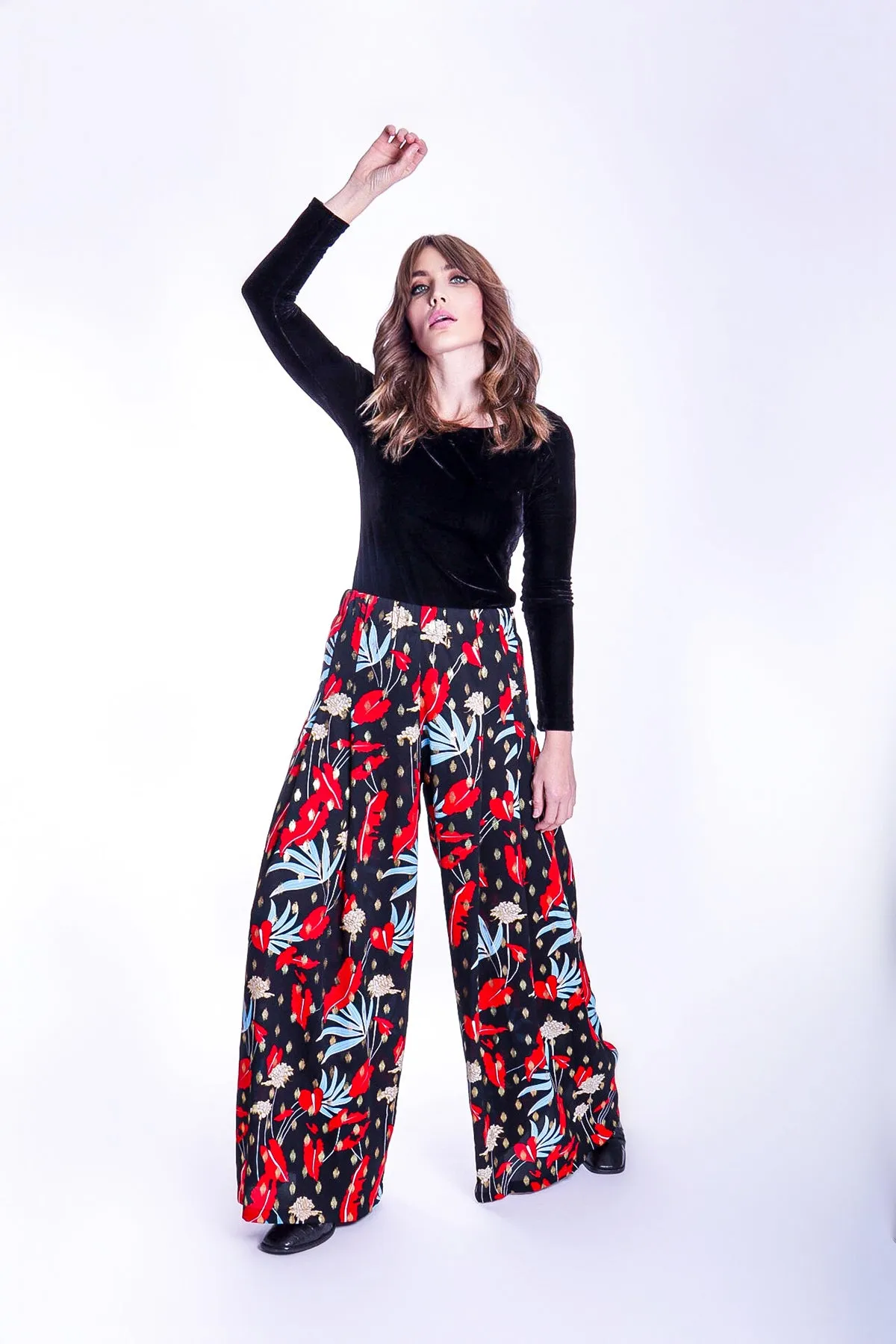 Mustique Maggie Wide Leg Palazzo Trousers in Floral Print