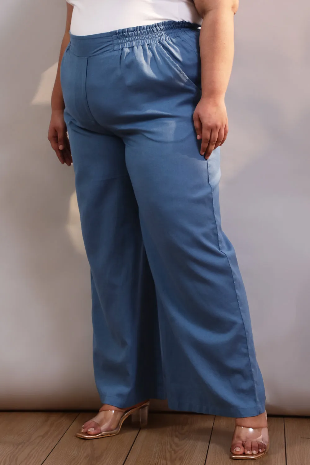 Plus Size Blue Cotton Linen Pants