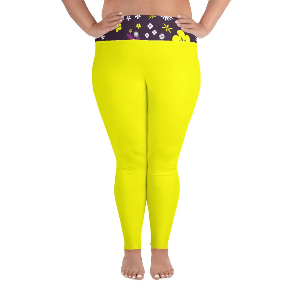 Plus Size Leggings Flowers Purple