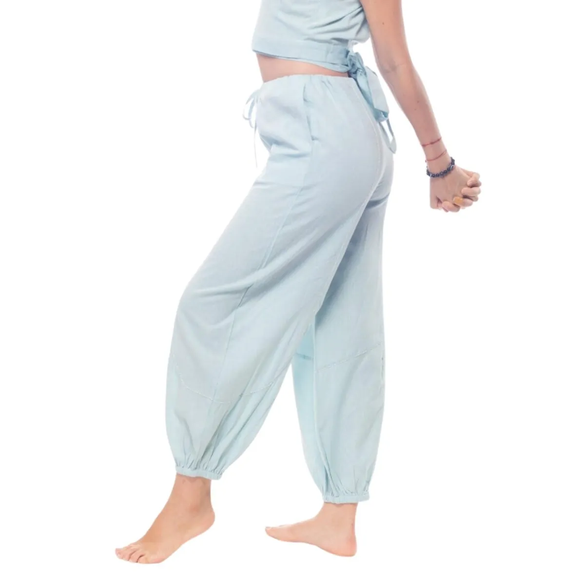 Sky-Blue Harem Pants for Women | 100% Cotton Yoga Harem Pants with Pockets | Loungewear for Women