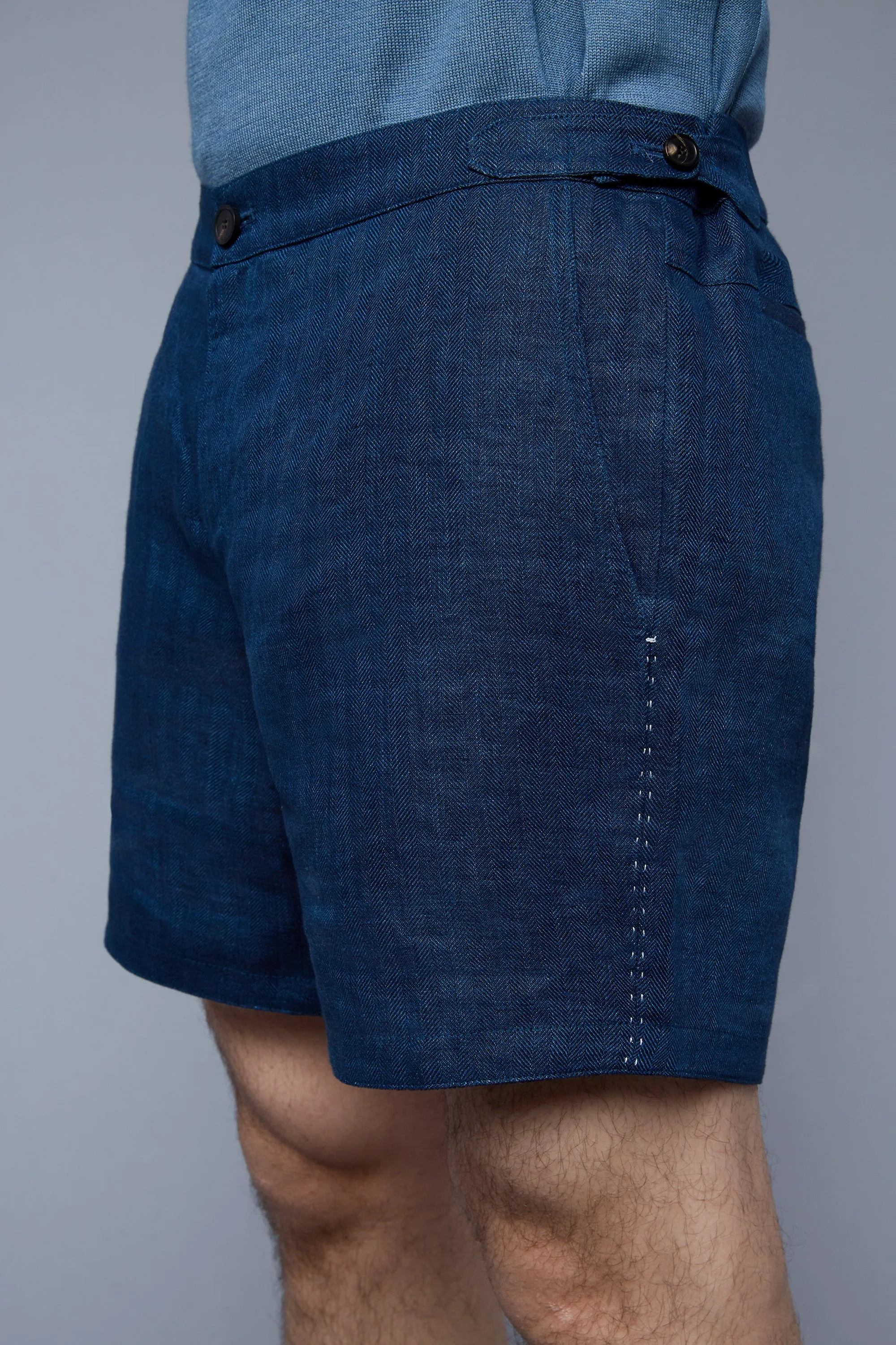 Tab Shorts | Blue Herringbone