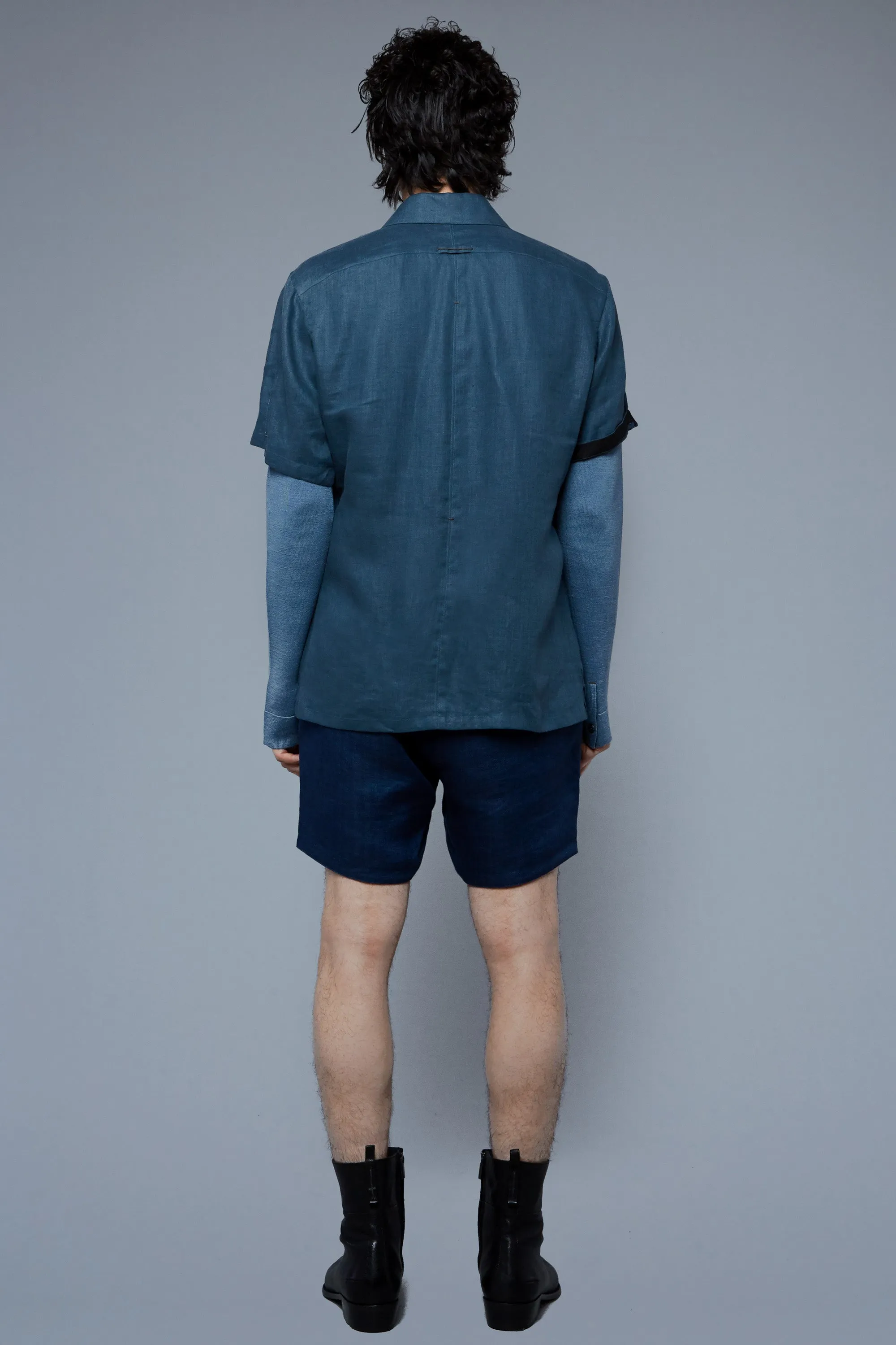 Tab Shorts | Blue Herringbone