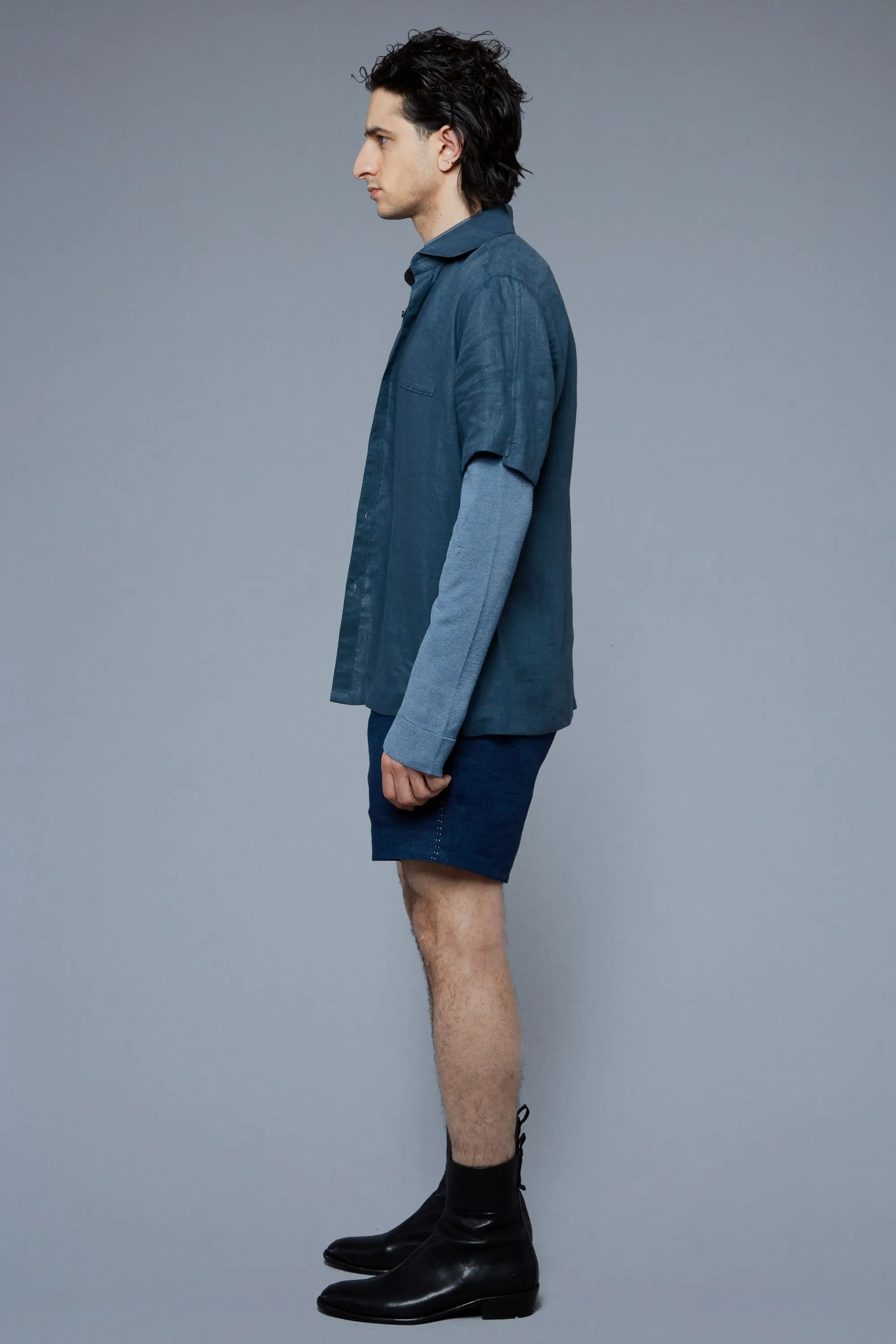 Tab Shorts | Blue Herringbone