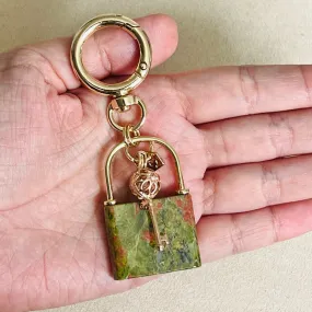 Unakite Lock & Key Bag Charm/Key Ring