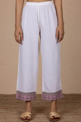 White And Dusty Rose Border Trousers