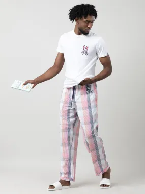 White Cotton Checked Ankle Length Pants