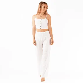 White Cotton Crop Top & Wide Leg Pants Lounge Set