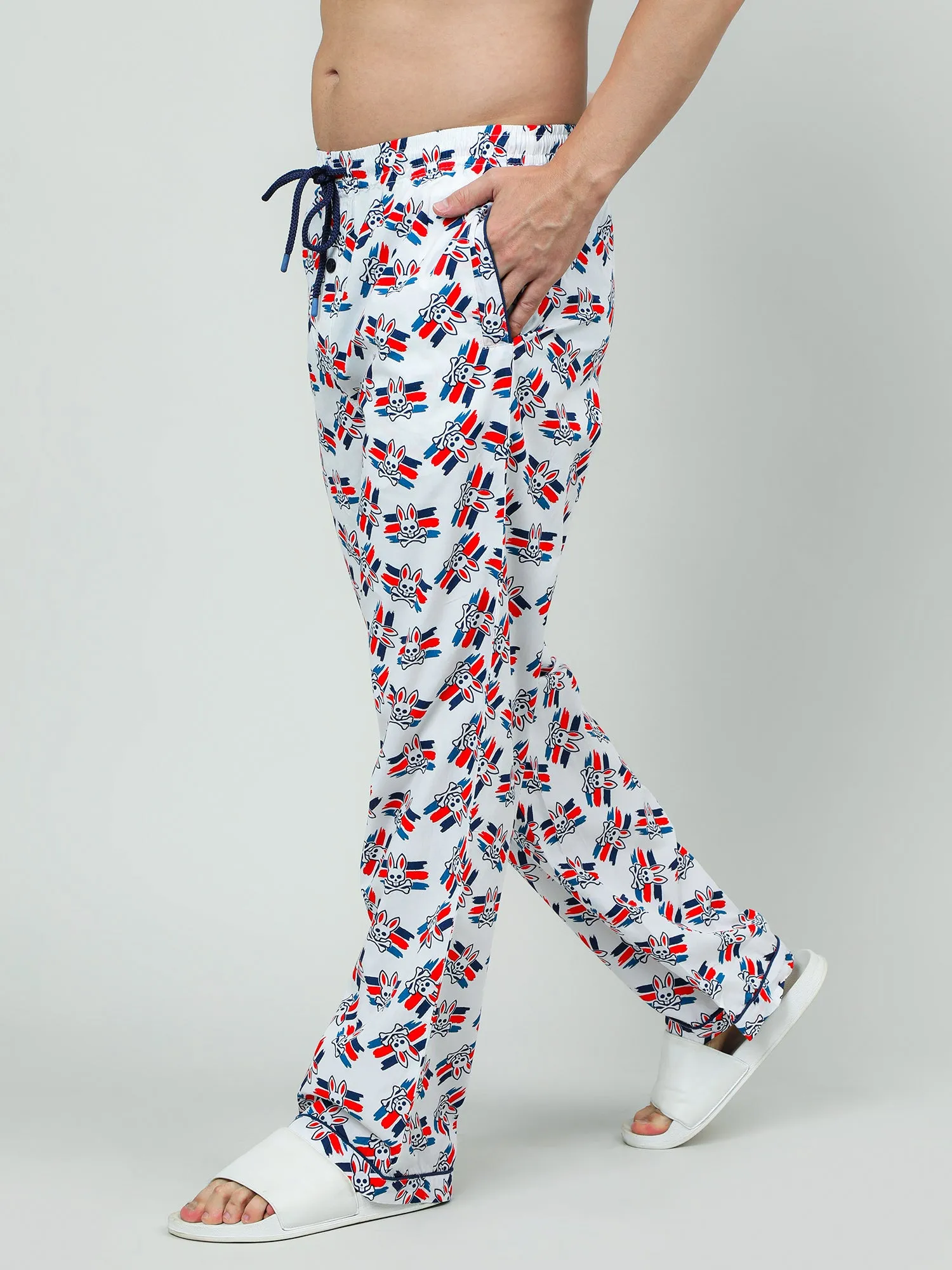 White Cotton Printed Lounge Pants