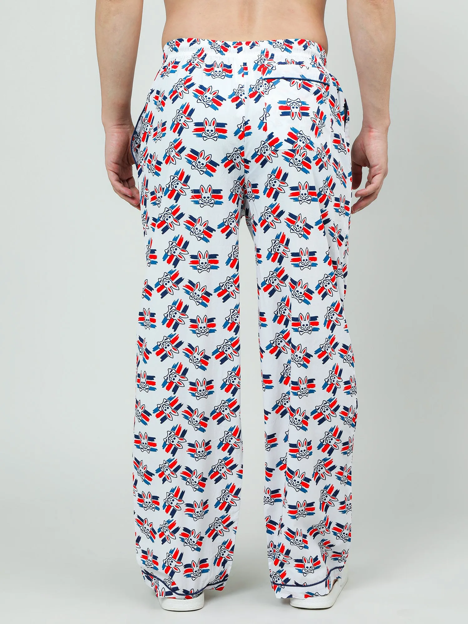 White Cotton Printed Lounge Pants