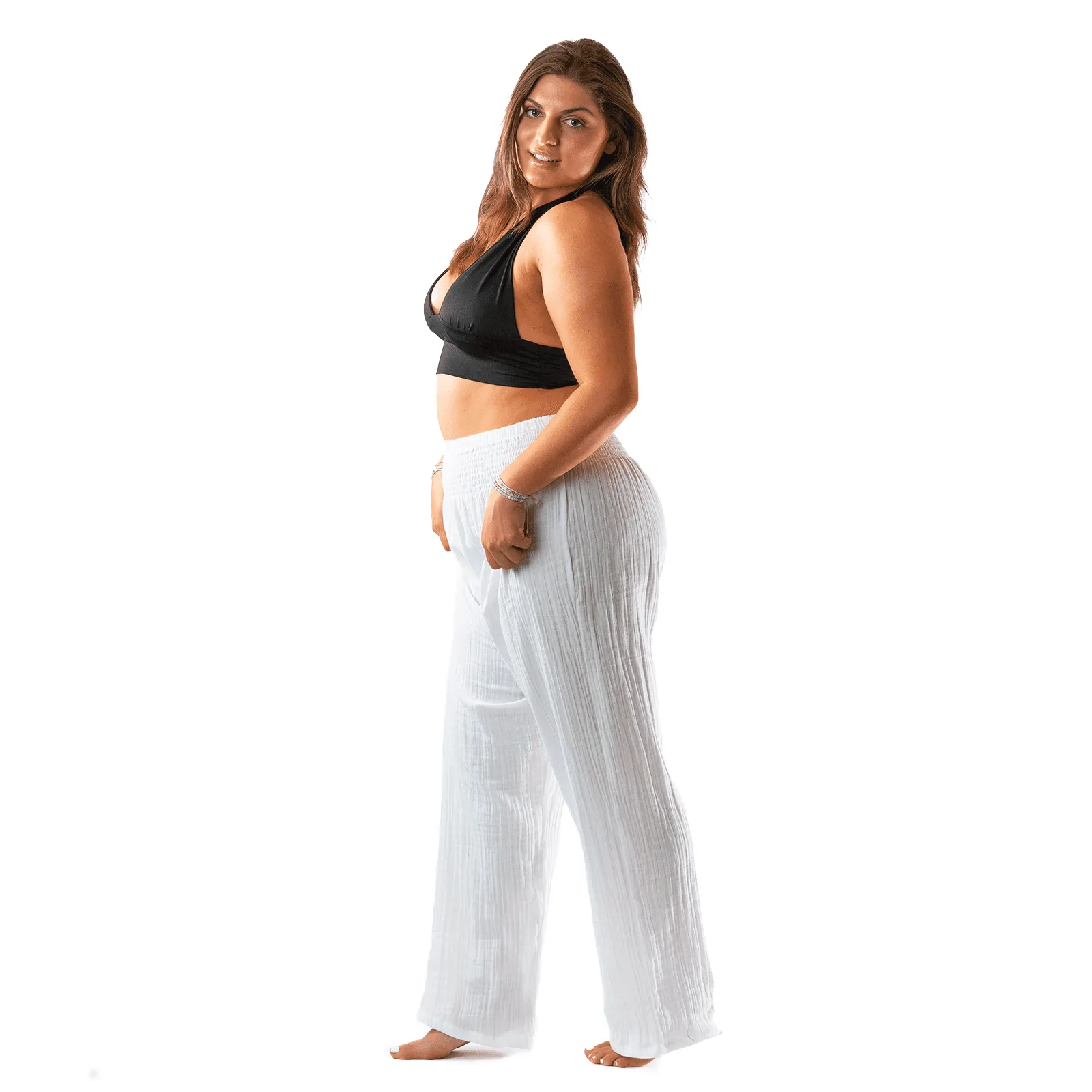 White Wide Leg Beach Cotton Pants