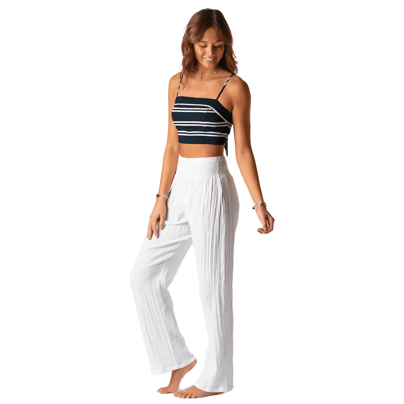 White Wide Leg Beach Cotton Pants