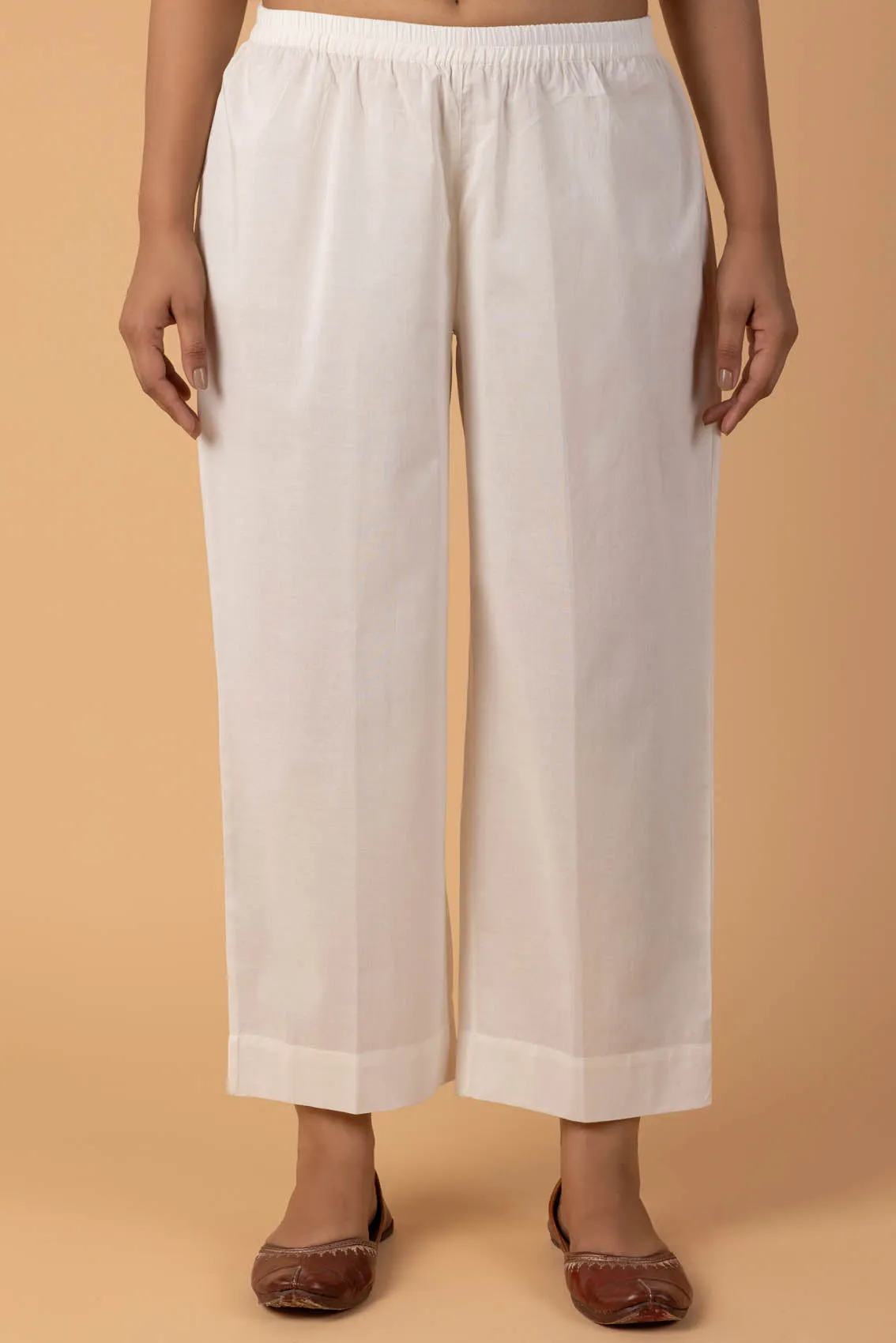 White Wide Legged Cambric Trousers