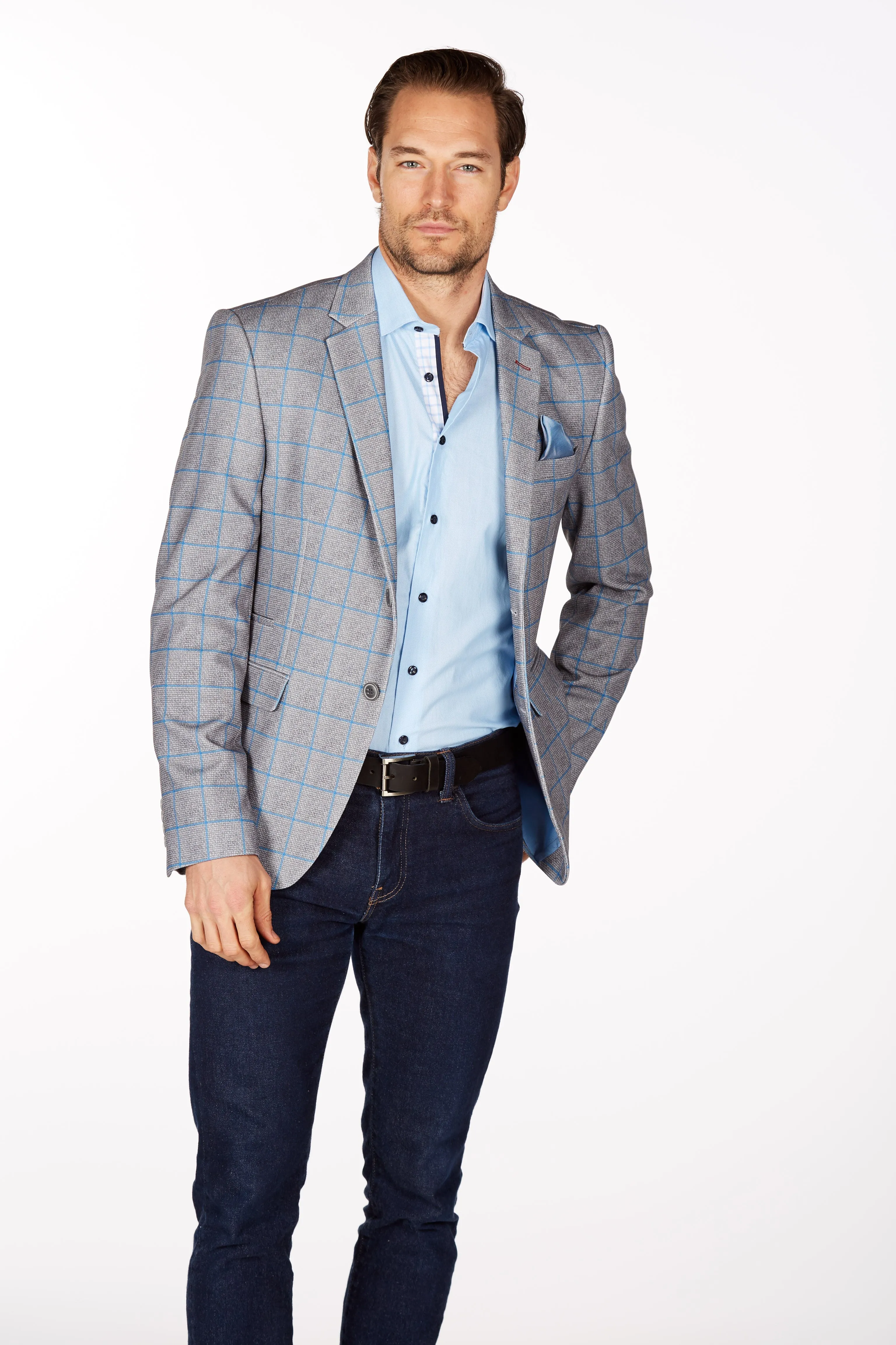 Wrinkle-Resistant Blazer - Slim Fit - Grey/Blue